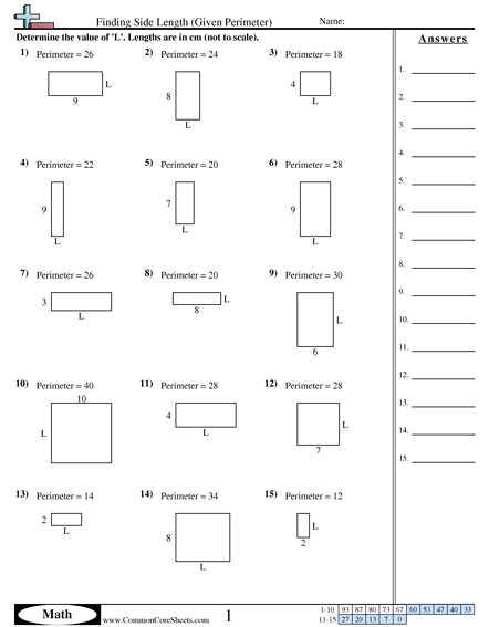 3.md.8 Worksheets - Finding Side Length (Given Perimeter)  worksheet
